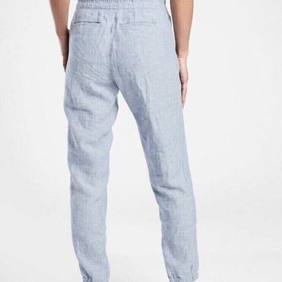 NWOT Women's Athleta Cabo Chambray Blue Linen Joggers Pants Size 12 - Picture 7 of 7